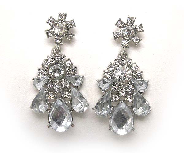 Two flower patern crystal multi tear drop acryl stone earring 