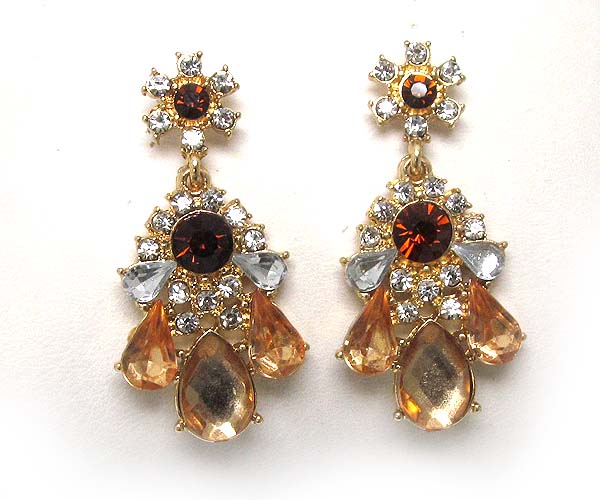 Two flower patern crystal multi tear drop acryl stone earring 