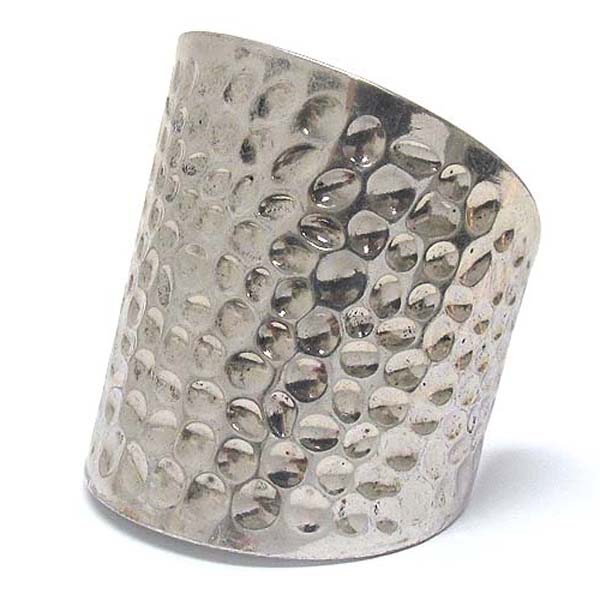 Wide metal hammered oval cuff bracelet