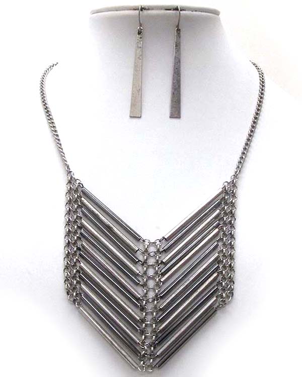 Metal conneted tubs and chain design arrowhead drop chain necklace earring set