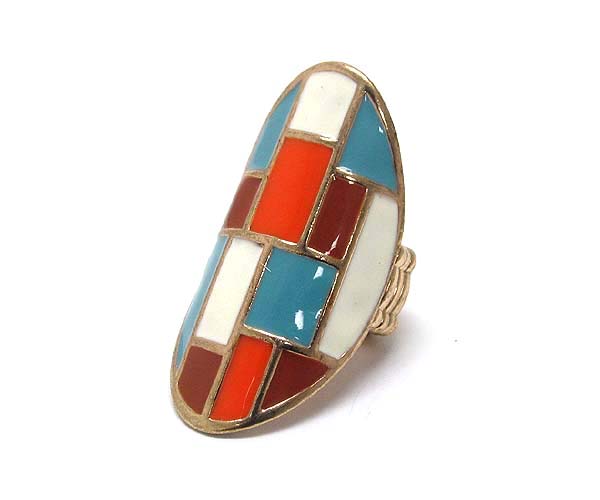 Metal stud abstract enamel art long finger stretch ring stud long finger stretch ring