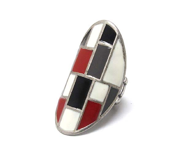 Metal stud abstract enamel art long finger stretch ring stud long finger stretch ring