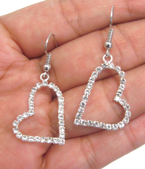 Rhinestone heart hoop drop earring