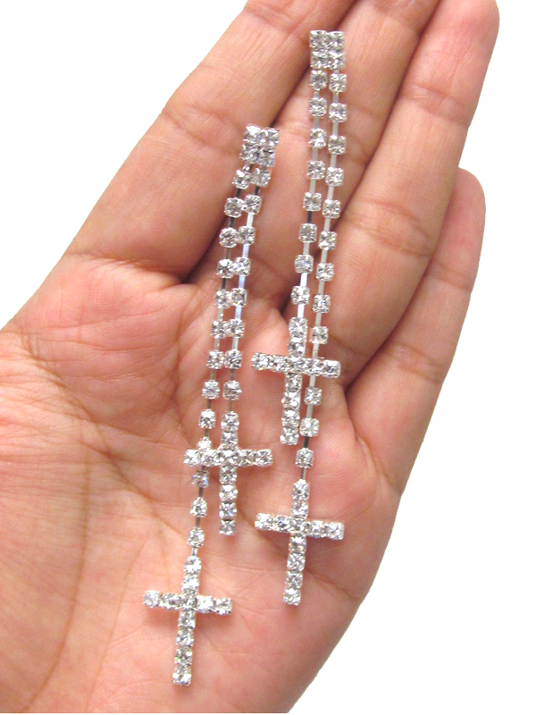 Rhinestone double cross drop earring