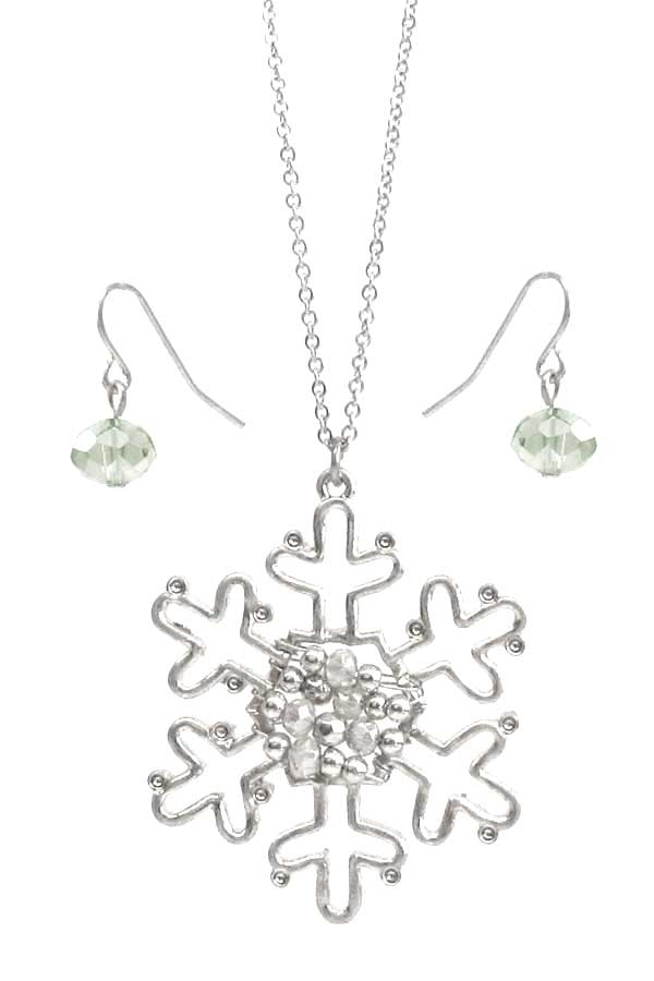 Multi seedbead snowflake pendant necklace set