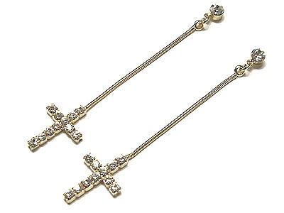 Crystal cross long drop earring