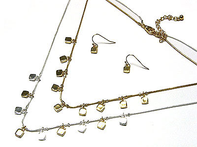 Two tone two row metal necklace and earring set