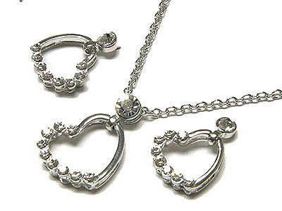 Crystal heart necklace and earring set