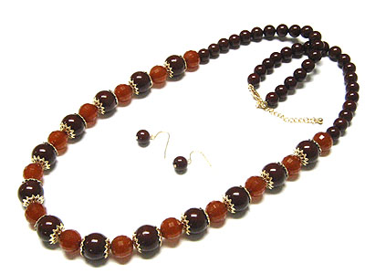 Genuine glass facet and round beads necklace and earring set