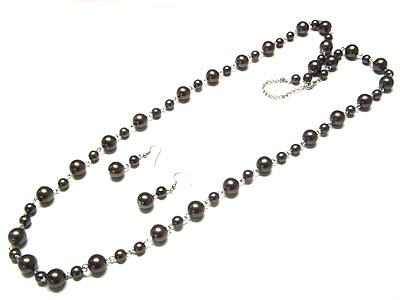 Pearl beads long necklace and earring set