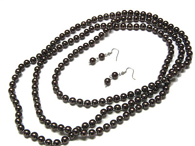 Pearl beads 60 inch long necklace and earring set