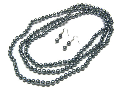 Pearl beads 60 inch long necklace and earring set