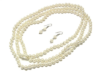 Pearl beads 60 inch long necklace and earring set