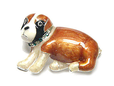 Enamel and crystal puppy brooch