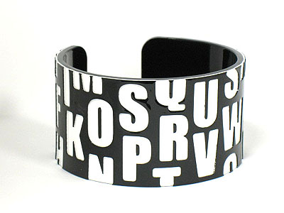 Black and white alphabet acryl cuff bangle