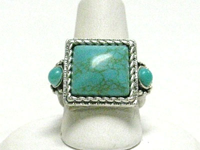 Square shape natural stone adjustable size fashion ring