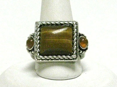 Square shape natural stone adjustable size fashion ring