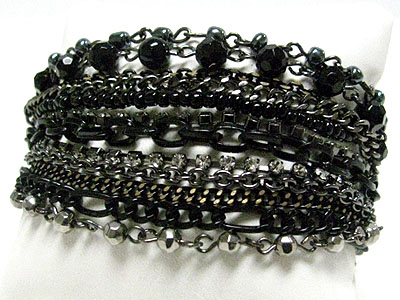 Multi row metal chain and stone link bracelet