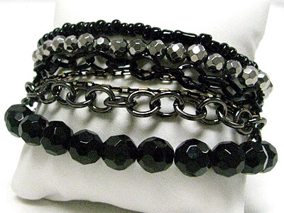 Multi row metal chain and facet jet stone link bracelet