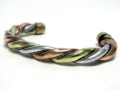 Tri tone metal cable cuff bangle