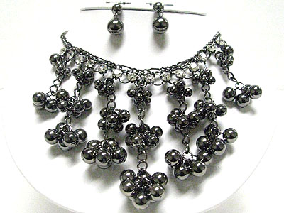 Multi pearl beads cluster drop and crystal line necklace set