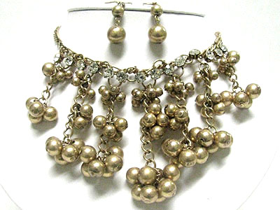 Multi pearl beads cluster drop and crystal line necklace set