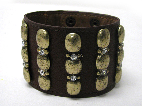 Crystal and metal stud leather wristband