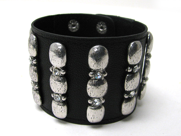 Crystal and metal stud leather wristband