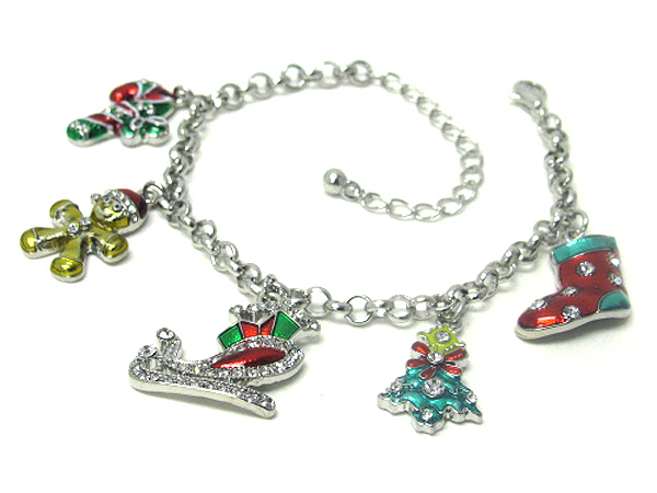 Crystal and paint deco multi christmas charm bracelet