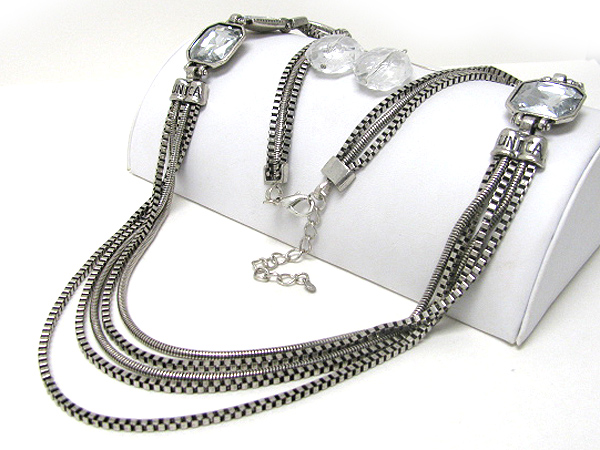 Massive metal box chain and crystal accent long necklace earring set