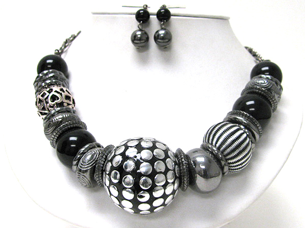 Massive style chunky ball link necklace earring set