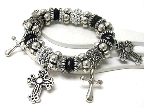 Multi cross charm stretch bracelet