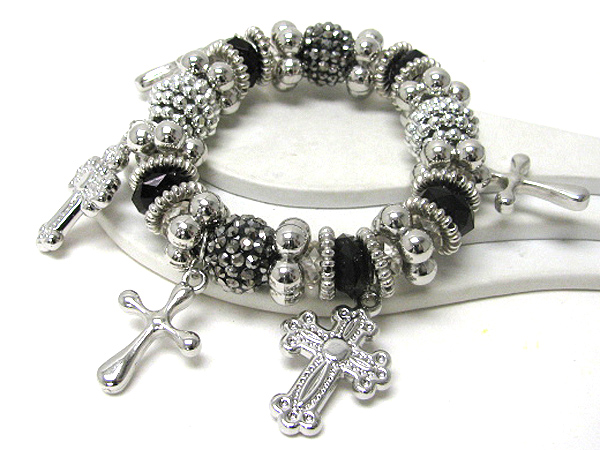 Multi cross charm stretch bracelet