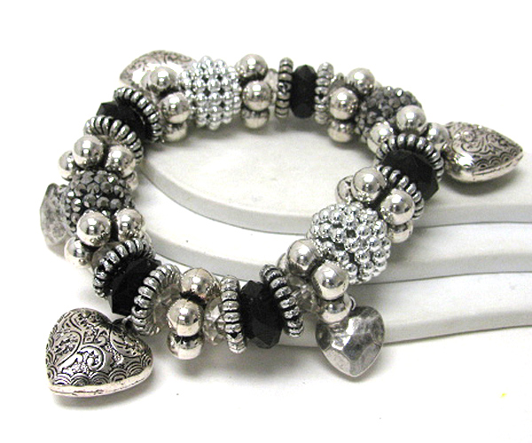 Multi heart charm stretch bracelet