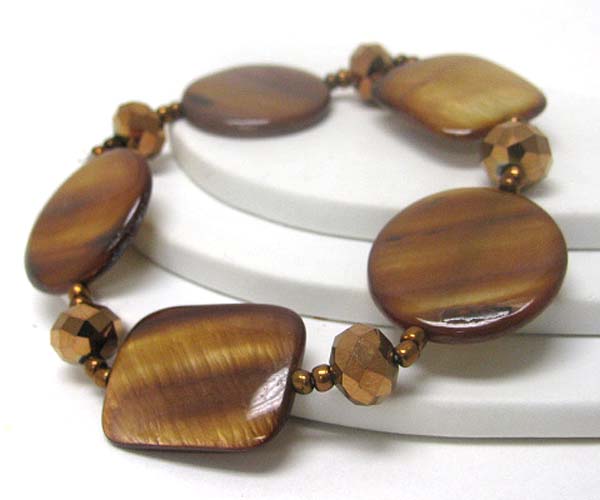 Shell disk link stretch bracelet