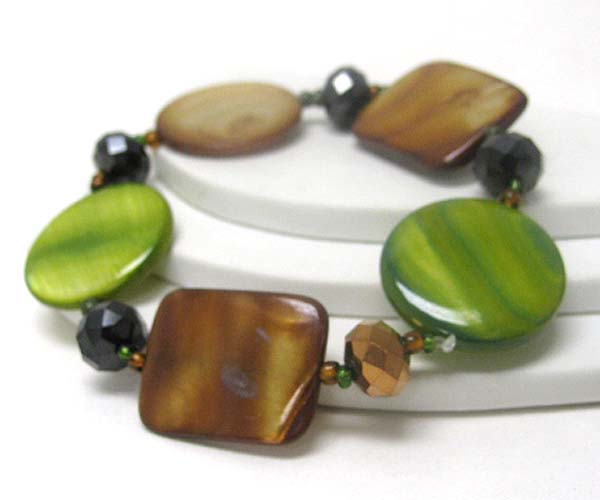 Shell disk link stretch bracelet