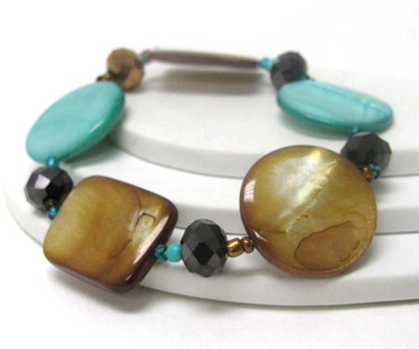 Shell disk link stretch bracelet