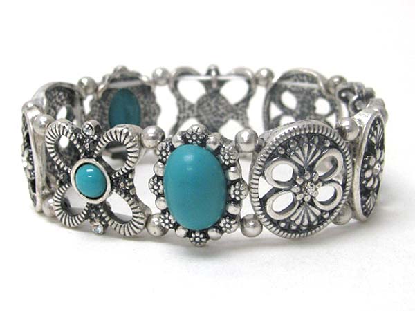 Ston and textured metal stretch bracelet