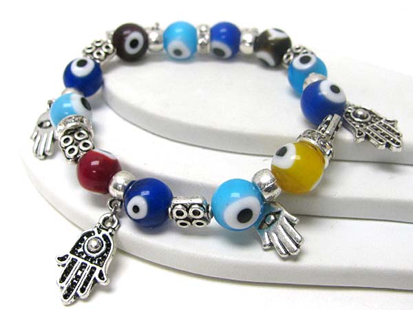 Hamsa charm dangle evil eye beads stretch bracelet