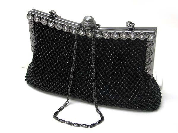 Crystal deco beaded clutch bag - metal chain strap included