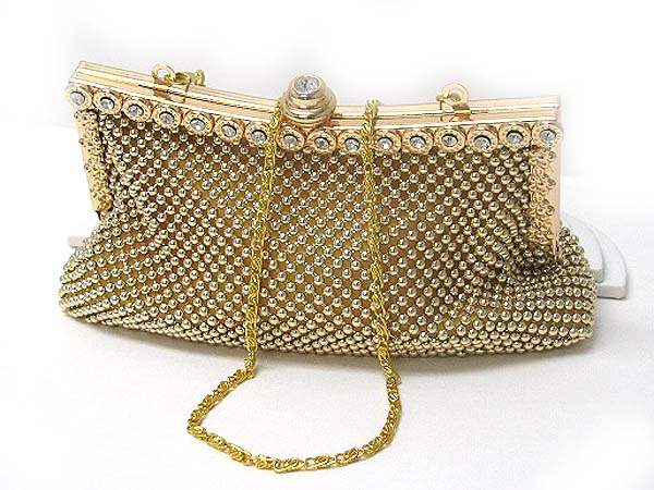 Crystal deco beaded clutch bag - metal chain strap included