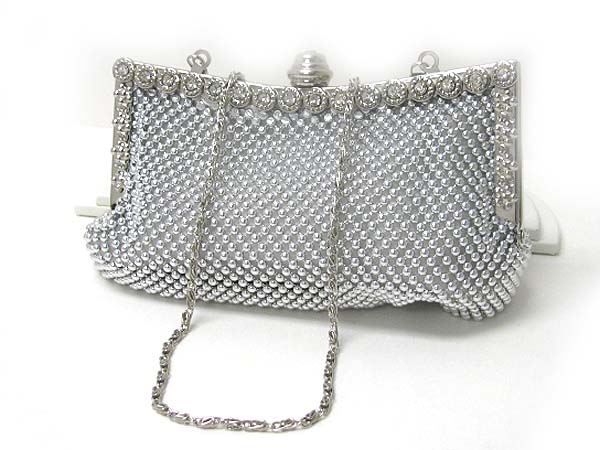 Crystal deco beaded clutch bag - metal chain strap included