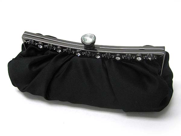 Crystal deco satin clutch bag - metal chain strap included