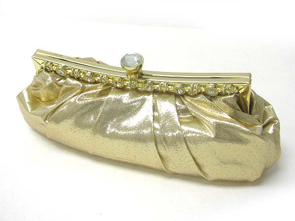 Crystal deco satin clutch bag - metal chain strap included