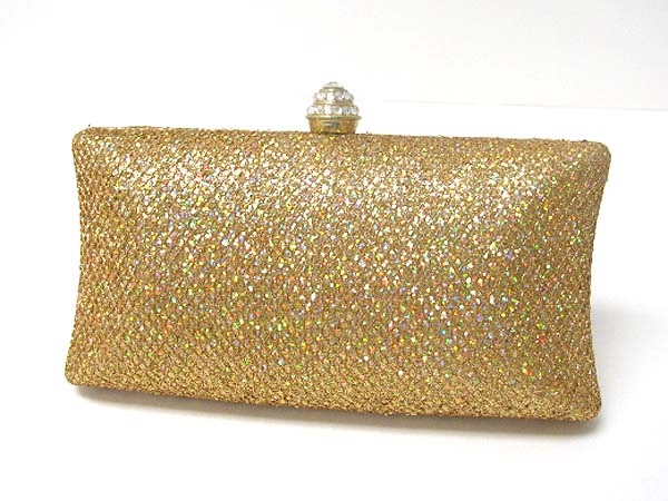 Glitter metallic hard case clutch bag - metal chain strap included