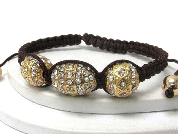 Crystal paved tri shambhala ball friendship bracelet