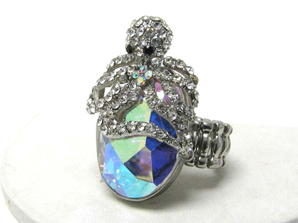 Crystal and facet glass octopus stretch ring