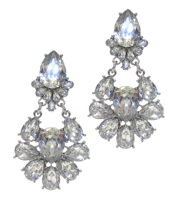 Facet glass and crystal mix drop earring