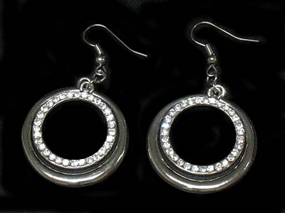 Rhinestone deco double hoop earring - hoops