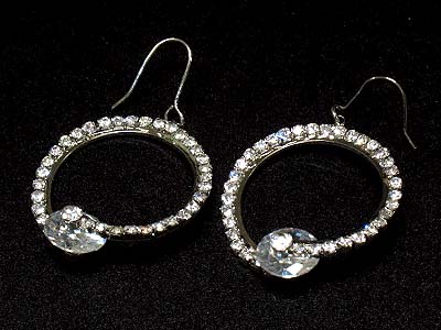 Rhinestone deco hoop and large cubic earring - hoops